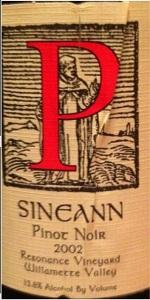 2002 Sineann Pinot Noir Resonance Vineyard, USA, Oregon, Willamette ...